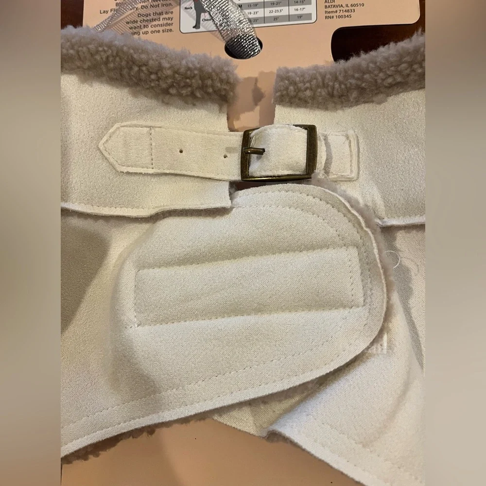 Dog jacket. Sherpa lining, adjustable fit, slot for leash. Ivory & brown. L. NWT